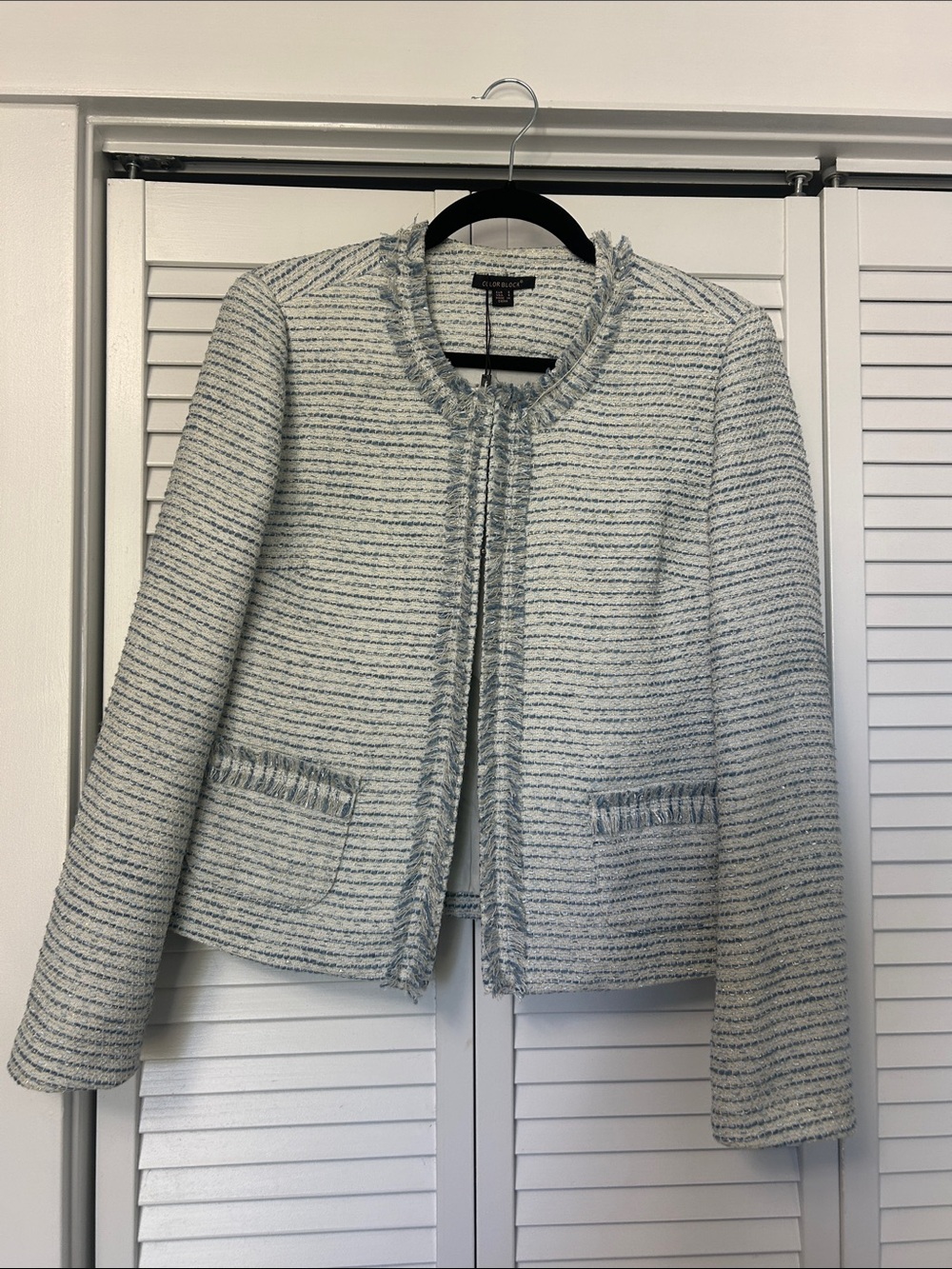 Club Monaco Cream Tweed Fringe-Trim Jacket
